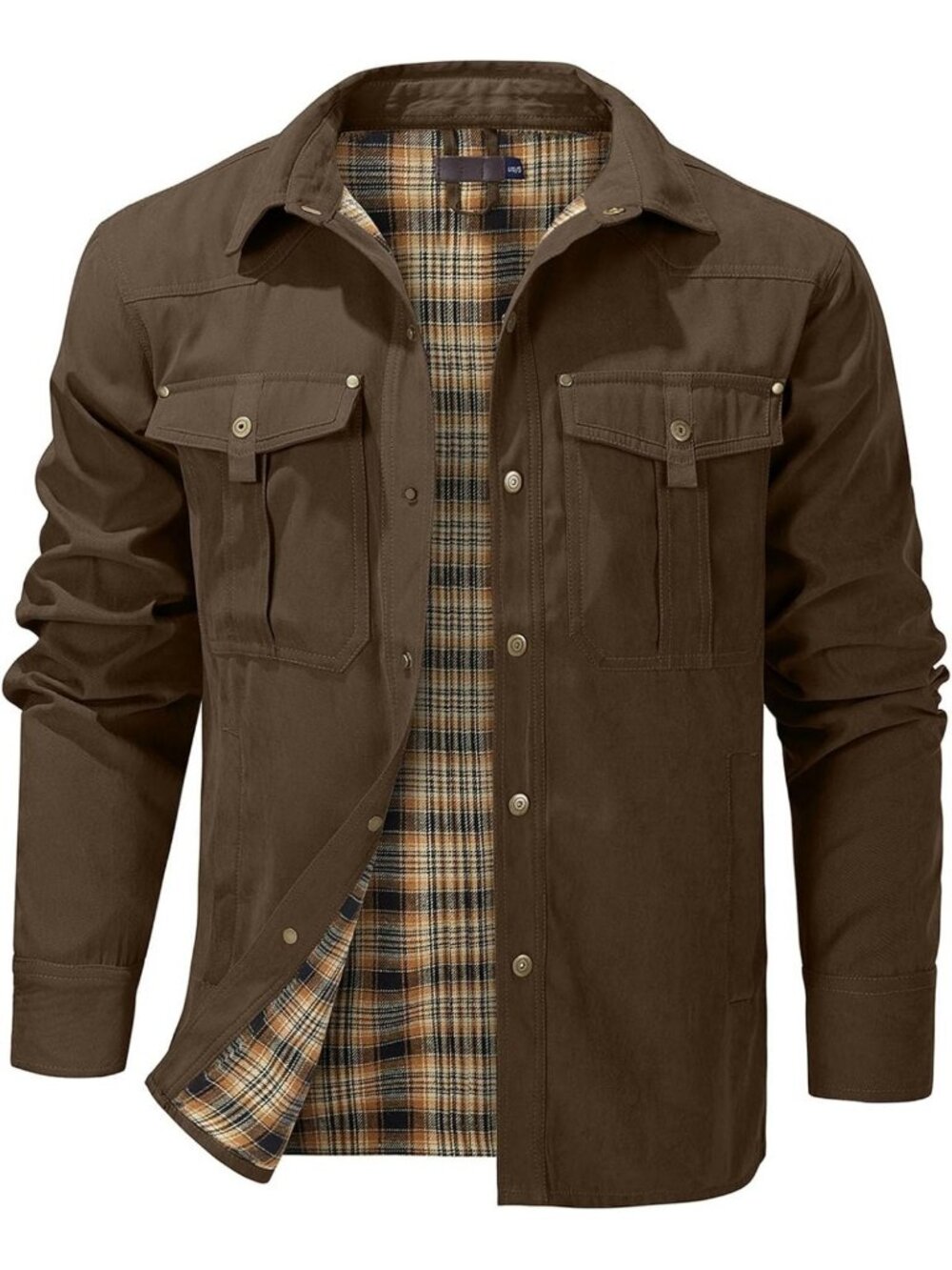 Men's Flannel Lined Shirt Jacket | Snap Button Western Style | Cozy Cowboy